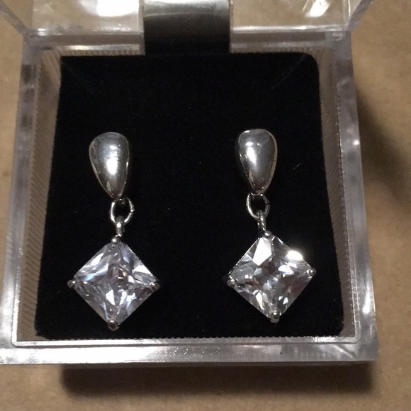 Square cut Rhinestone Drop Earrings - Picture 1 of 9